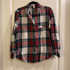 Victoria’s Secret Plaid Flannel Long Pajama Top Red/Green